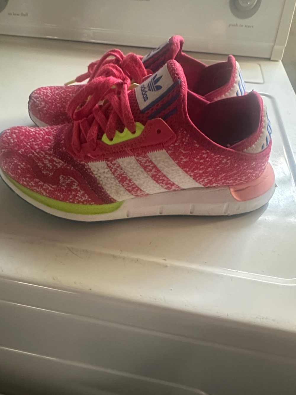 adidas Kids Pink and White Sneakers with Neon Accents
